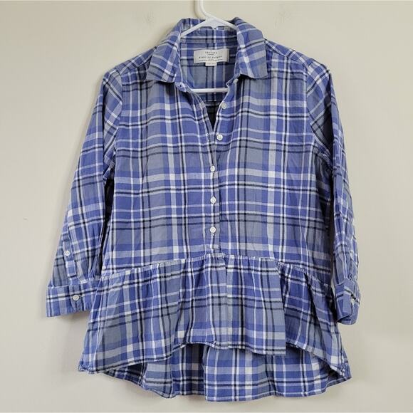 Birds of Paradise by Trovata Blue Plaid Button-Up Peplum Blouse Size XS - Picture 2 of 6